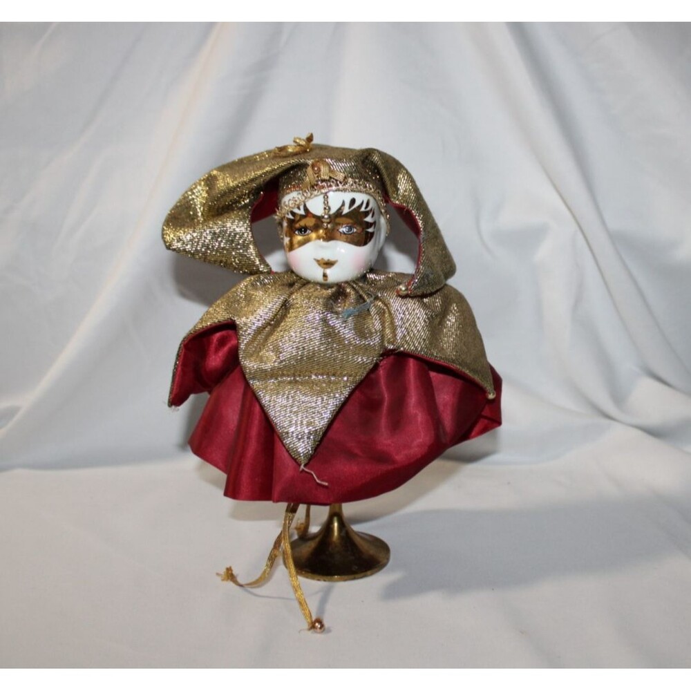 Vintage Rare Porcelain Mardi Gras Harlequin Clown Mask Stand